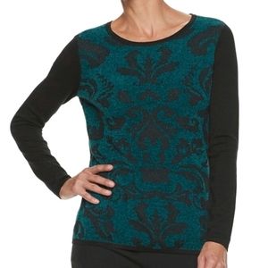 Scroll print, teal chenille sweater, XXL NWT